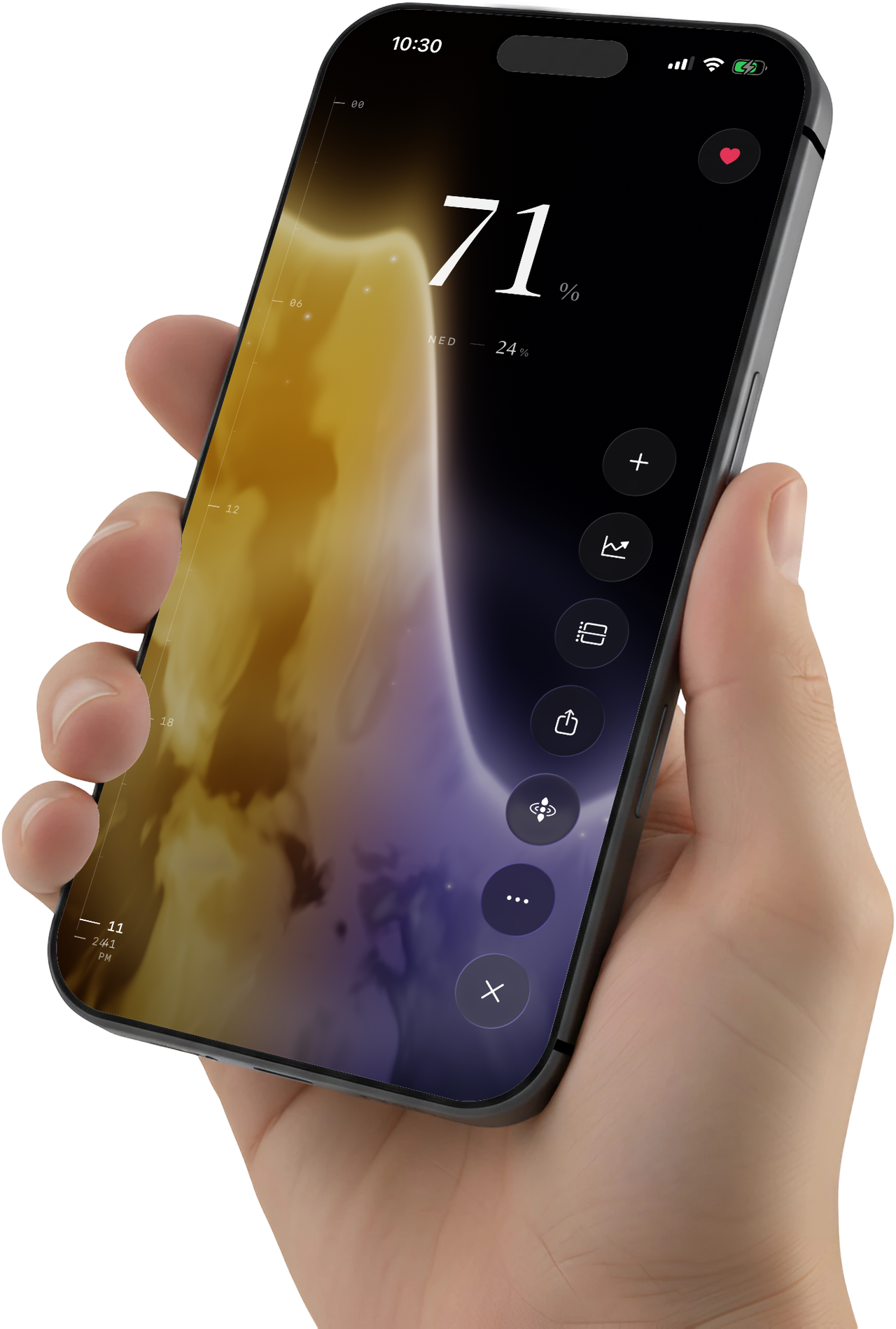 Two phones showing partners' social battery levels in the Syncra app